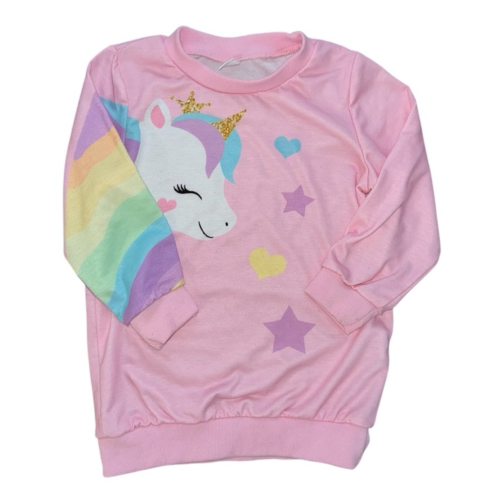 Pink Rainbow Unicorn Sweatshirt with Rainbow Mane and Stars, Toddler Girls 5Y